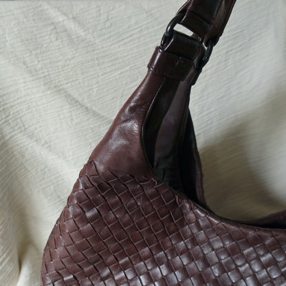 Bottega Veneta Vintage Dark Brown Intrecciato Campana Hobo Shoulder Bag M2
