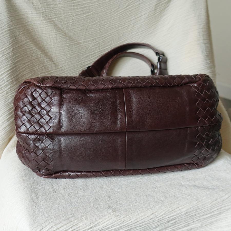 Bottega Veneta Vintage Dark Brown Intrecciato Campana Hobo Shoulder Bag M2