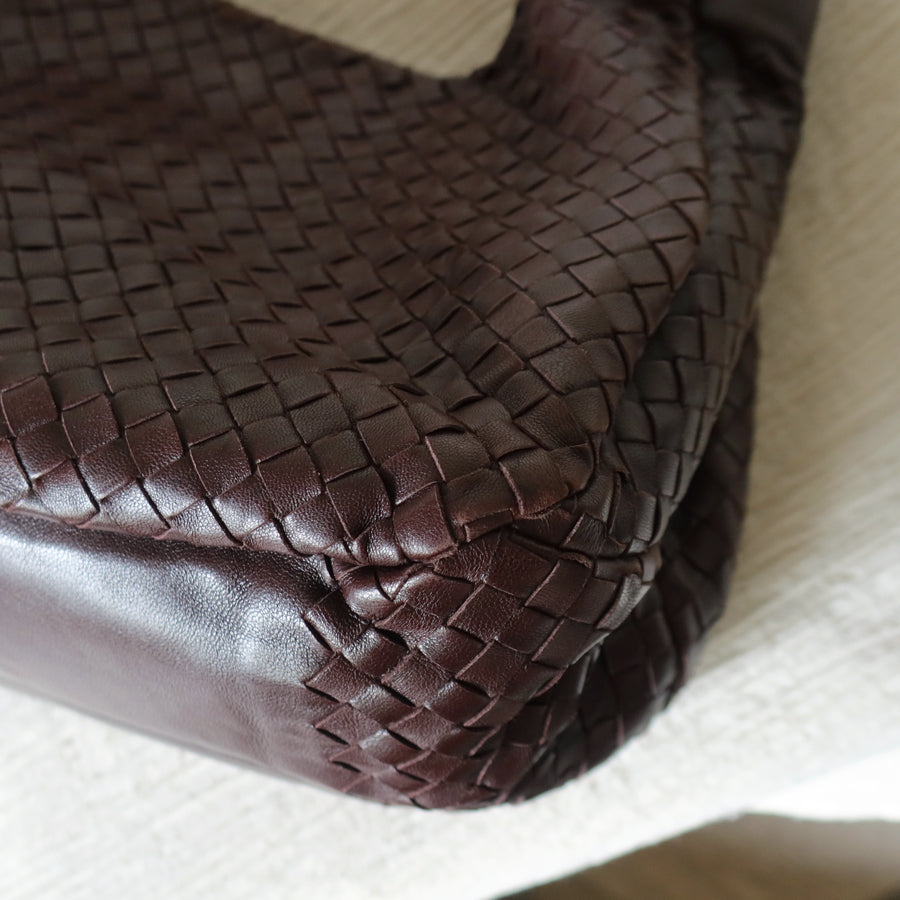 Bottega Veneta Vintage Dark Brown Intrecciato Campana Hobo Shoulder Bag M2
