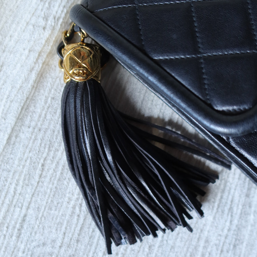 Chanel Vintage Black Lambskin Tassel Asymmetrical Double Flap Bag [3]