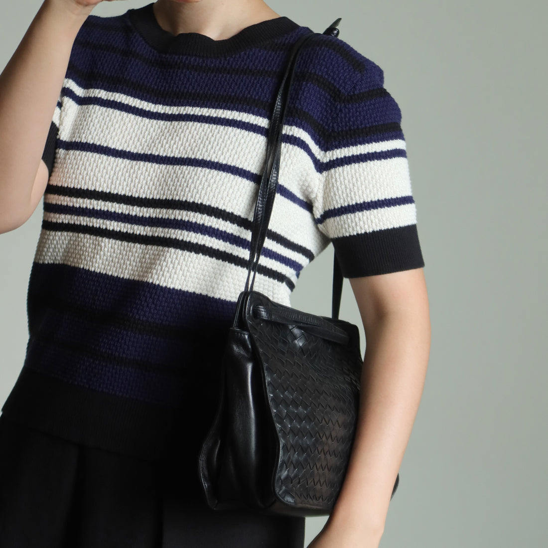 Bottega Veneta Vintage Black Leather Intrecciato Weave 3way Shoulder Bag