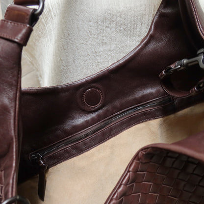 Bottega Veneta Vintage Dark Brown Intrecciato Campana Hobo Shoulder Bag M2