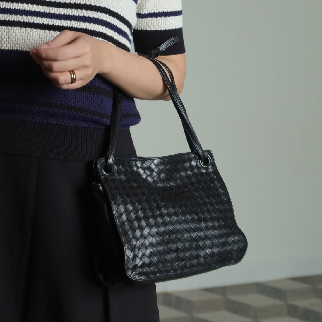 Bottega Veneta Vintage Black Leather Intrecciato Weave 3way Shoulder Bag