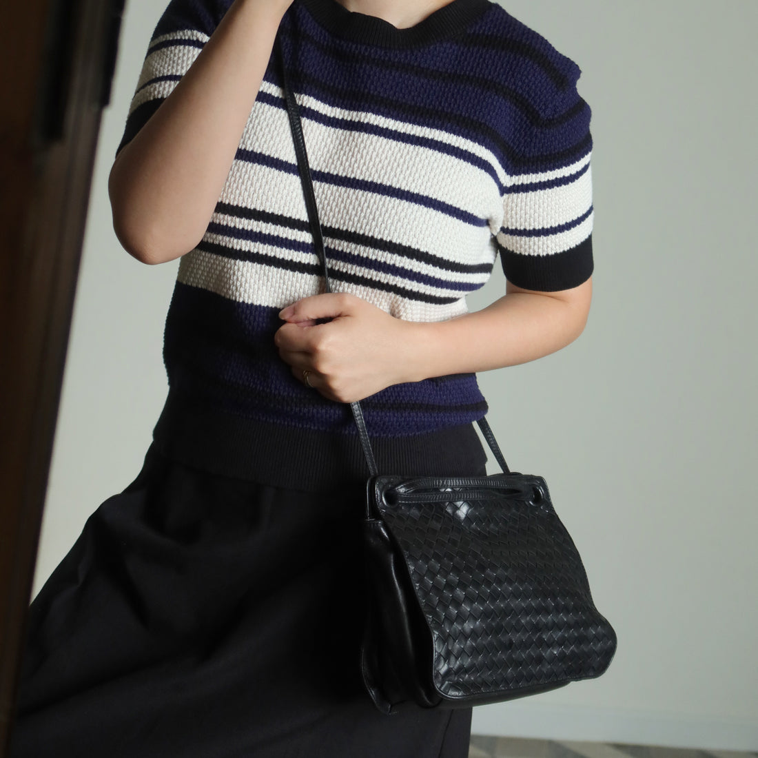 Bottega Veneta Vintage Black Leather Intrecciato Weave 3way Shoulder Bag