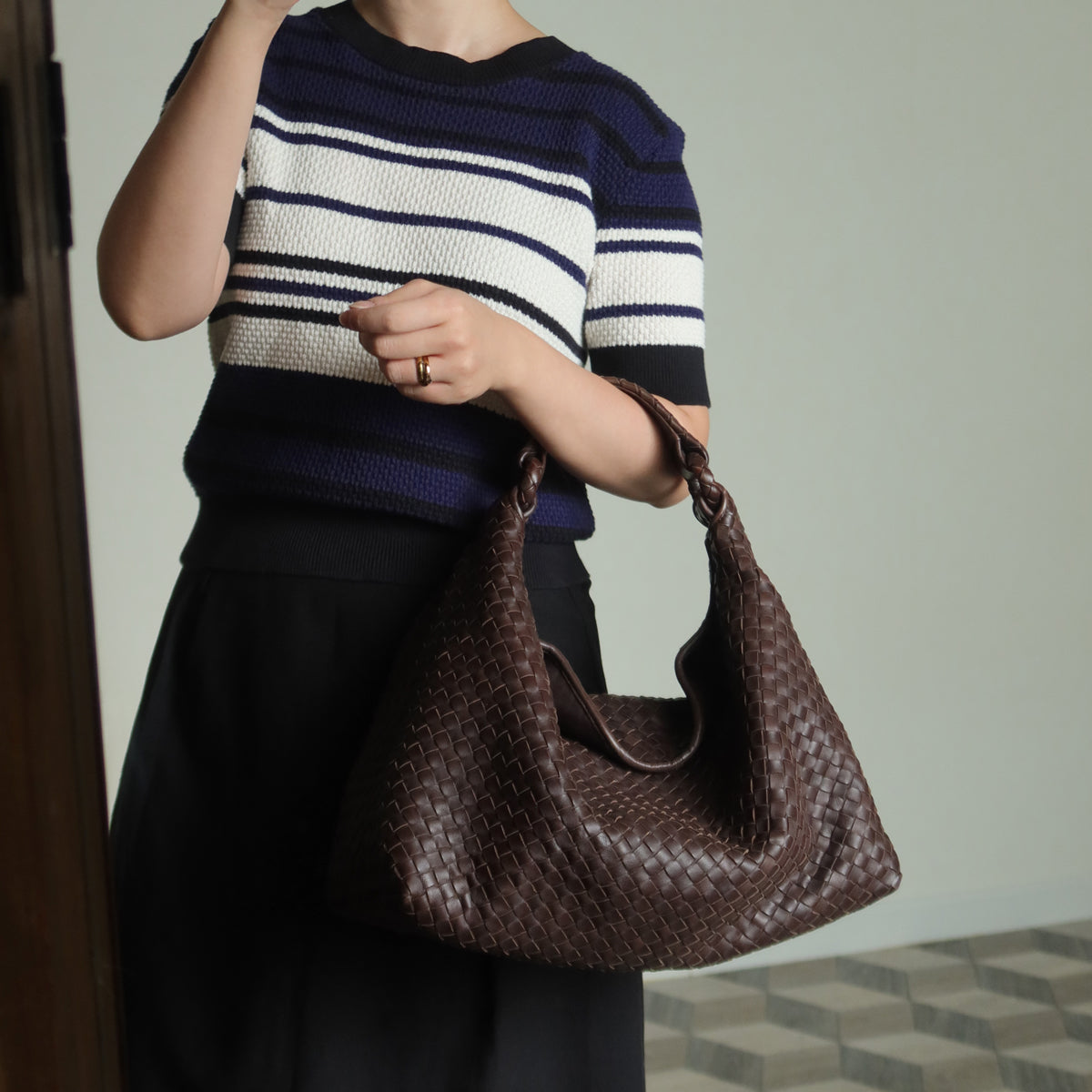 Bottega Veneta Vintage Dark Brown Intrecciato Flap Hobo Shoulder Bag