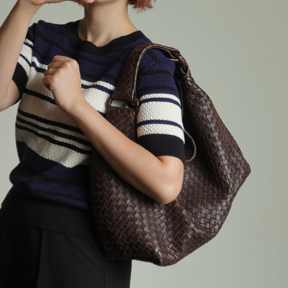 Bottega Veneta Vintage Dark Brown Intrecciato Flap Hobo Shoulder Bag