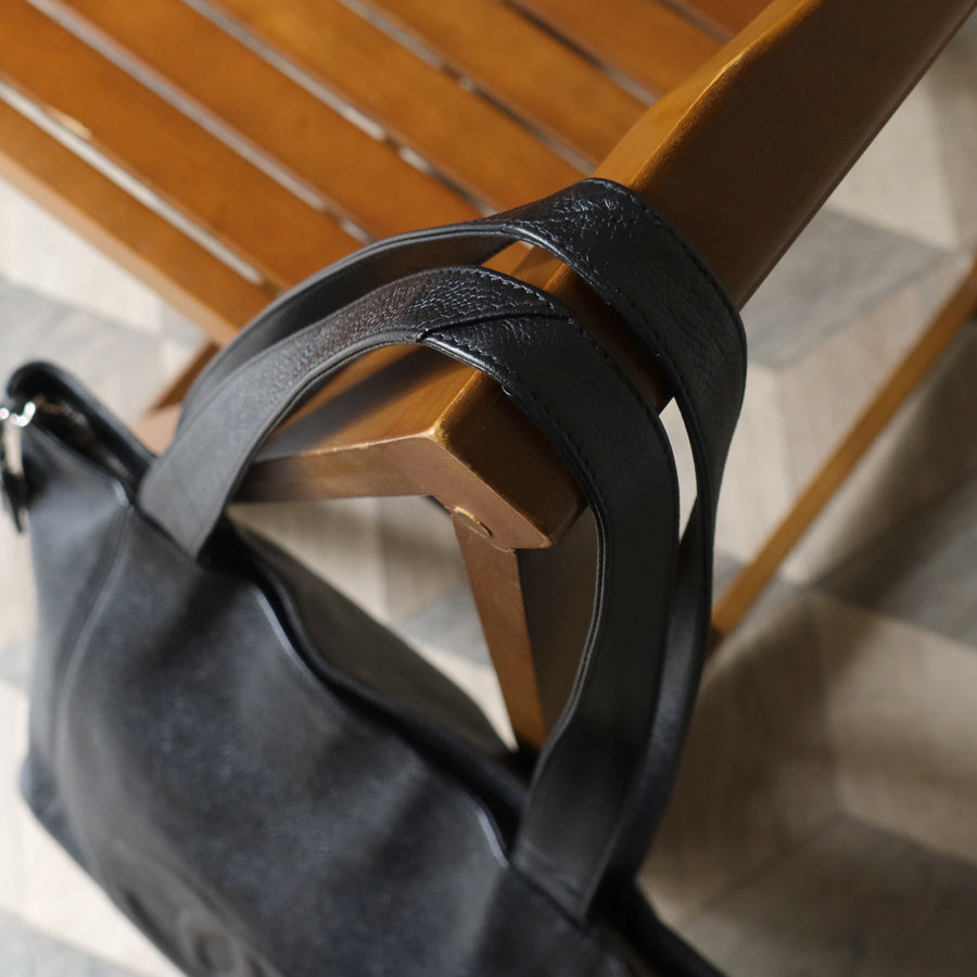 Chanel Vintage Black Caviar Leather CC mark Zipper charm Shoulder Tote Bag