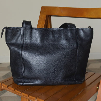 Chanel Vintage Black Caviar Leather CC mark Zipper charm Shoulder Tote Bag