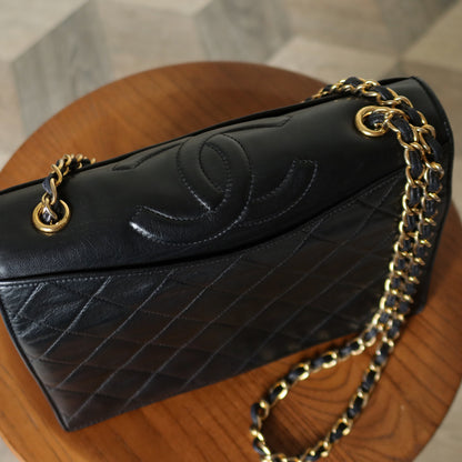 Chanel Vintage Black Lambskin Matelasse Quilted CC mark Flap Bag