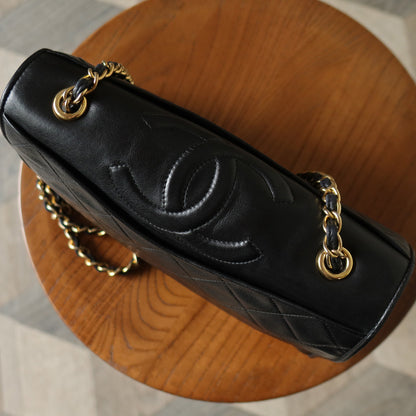 Chanel Vintage Black Lambskin Matelasse Quilted CC mark Flap Bag