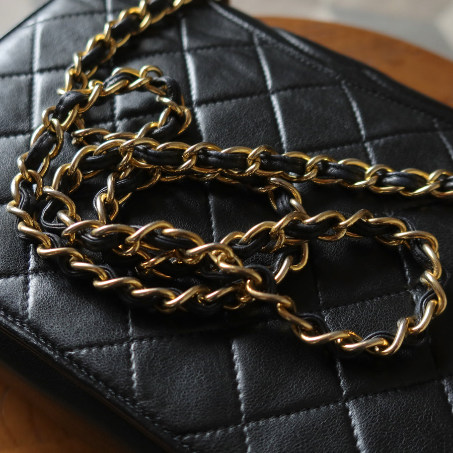 Chanel Vintage Black Lambskin Matelasse Quilted CC mark Flap Bag
