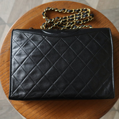 Chanel Vintage Black Lambskin Matelasse Quilted CC mark Flap Bag