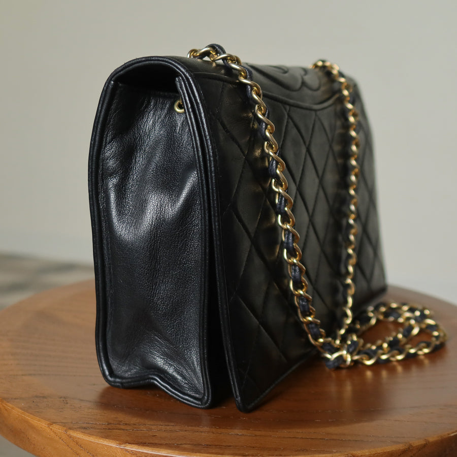 Chanel Vintage Black Lambskin Matelasse Quilted CC mark Flap Bag