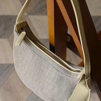 Loewe Vintage Gray Ivory Mixed Leather Canvas Half-moon Shoulder Bag