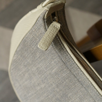 Loewe Vintage Gray Ivory Mixed Leather Canvas Half-moon Shoulder Bag