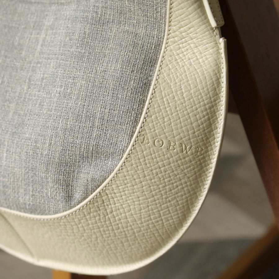 Loewe Vintage Gray Ivory Mixed Leather Canvas Half-moon Shoulder Bag