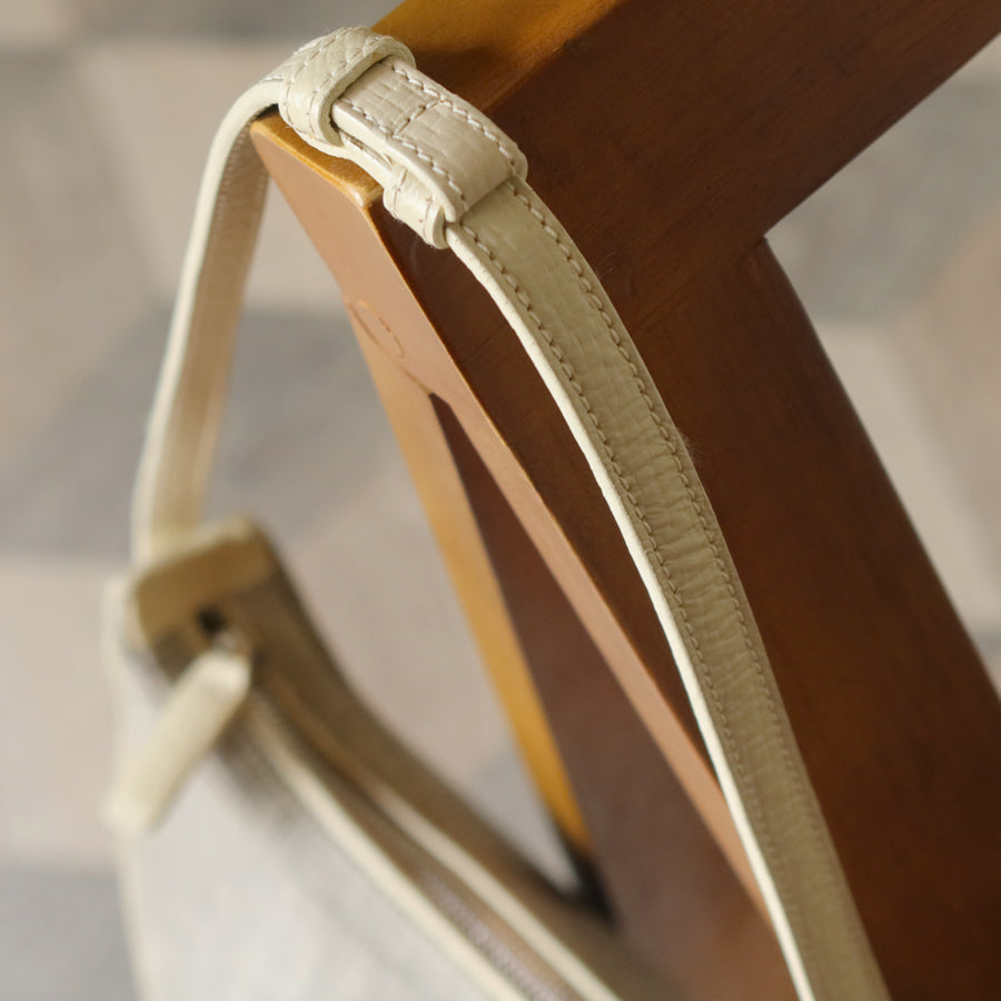 Loewe Vintage Gray Ivory Mixed Leather Canvas Half-moon Shoulder Bag