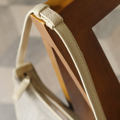 Loewe Vintage Gray Ivory Mixed Leather Canvas Half-moon Shoulder Bag