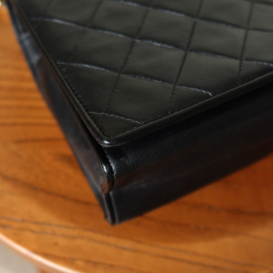 Chanel Vintage Black Lambskin Matelasse Quilted CC mark Flap Bag