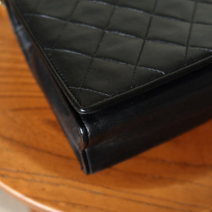 Chanel Vintage Black Lambskin Matelasse Quilted CC mark Flap Bag