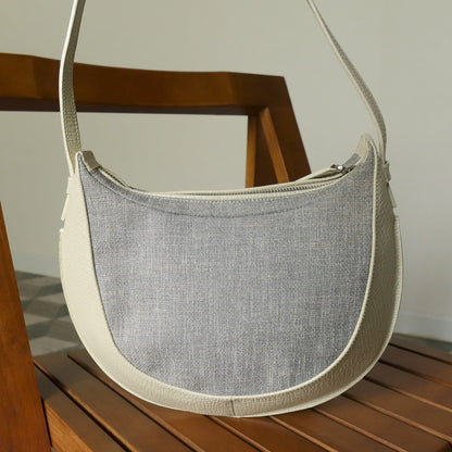 Loewe Vintage Gray Ivory Mixed Leather Canvas Half-moon Shoulder Bag