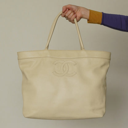 Chanel Vintage Caviar Leather Beige Tote Bag