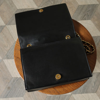 Chanel Vintage Black Lambskin Matelasse Quilted CC mark Flap Bag