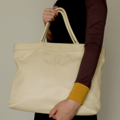 Chanel Vintage Caviar Leather Beige Tote Bag