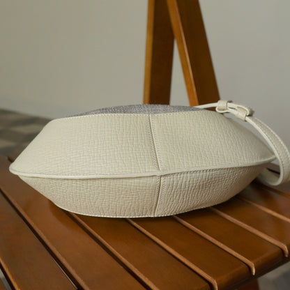Loewe Vintage Gray Ivory Mixed Leather Canvas Half-moon Shoulder Bag