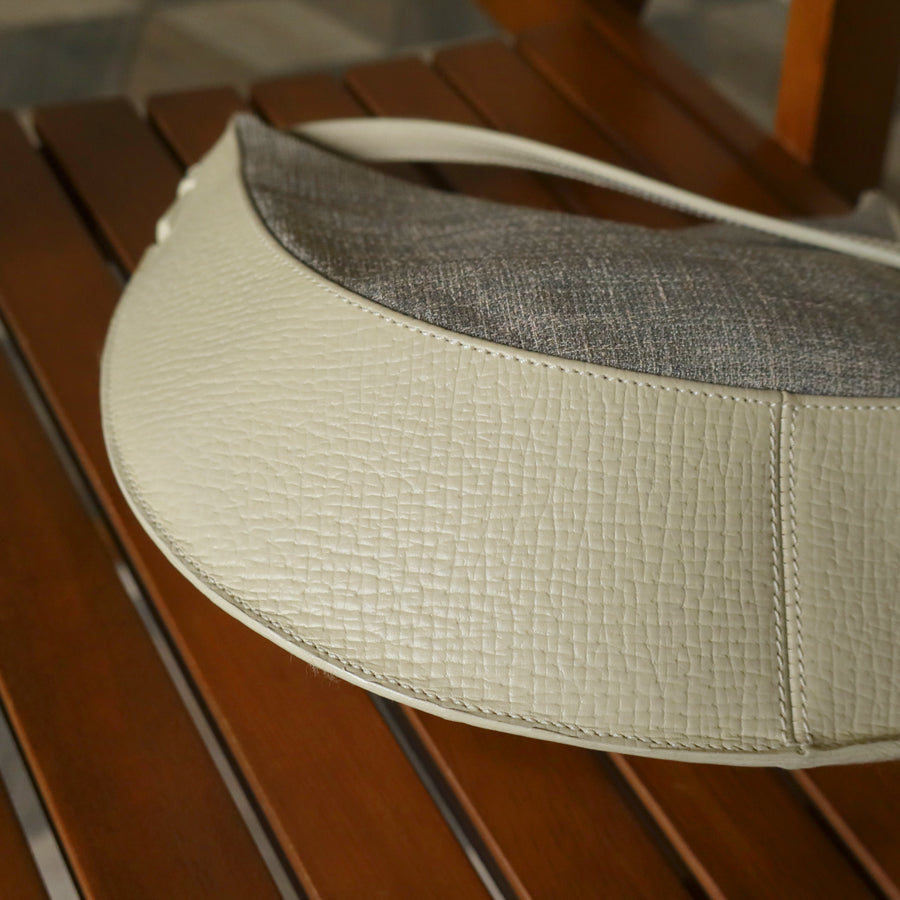 Loewe Vintage Gray Ivory Mixed Leather Canvas Half-moon Shoulder Bag
