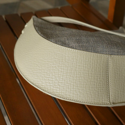 Loewe Vintage Gray Ivory Mixed Leather Canvas Half-moon Shoulder Bag