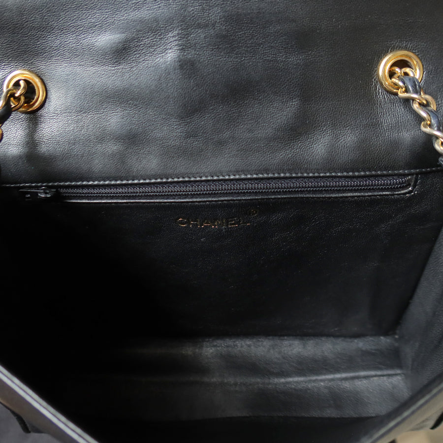 Chanel Vintage Black Lambskin Matelasse Quilted CC mark Flap Bag
