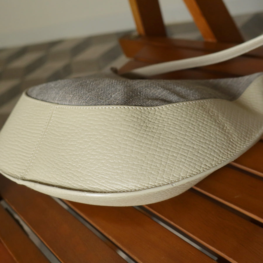 Loewe Vintage Gray Ivory Mixed Leather Canvas Half-moon Shoulder Bag