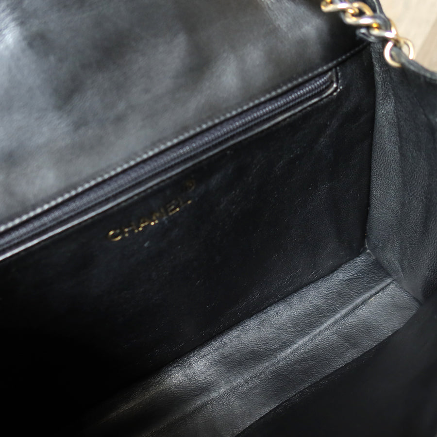Chanel Vintage Black Lambskin Matelasse Quilted CC mark Flap Bag