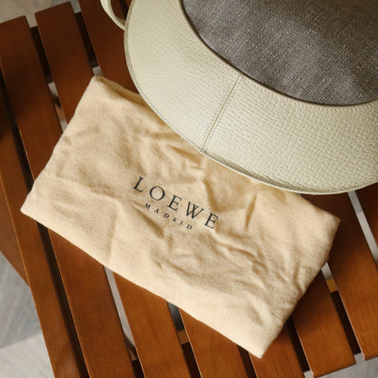 Loewe Vintage Gray Ivory Mixed Leather Canvas Half-moon Shoulder Bag
