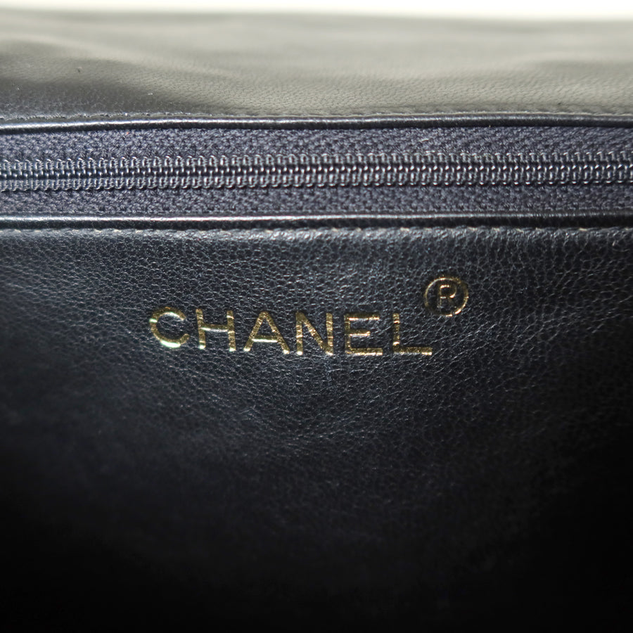 Chanel Vintage Black Lambskin Matelasse Quilted CC mark Flap Bag