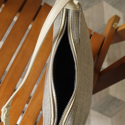 Loewe Vintage Gray Ivory Mixed Leather Canvas Half-moon Shoulder Bag