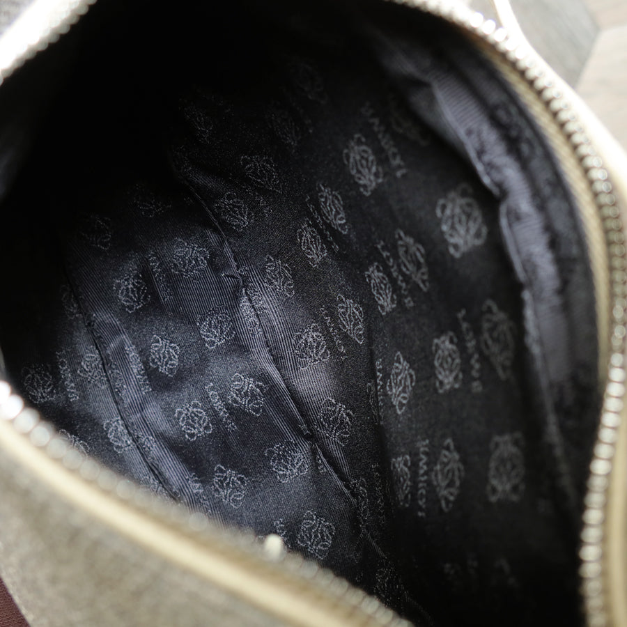Loewe Vintage Gray Ivory Mixed Leather Canvas Half-moon Shoulder Bag
