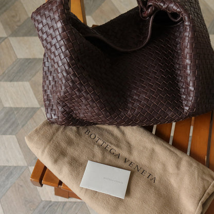 Bottega Veneta Vintage Dark Brown Intrecciato Flap Hobo Shoulder Bag