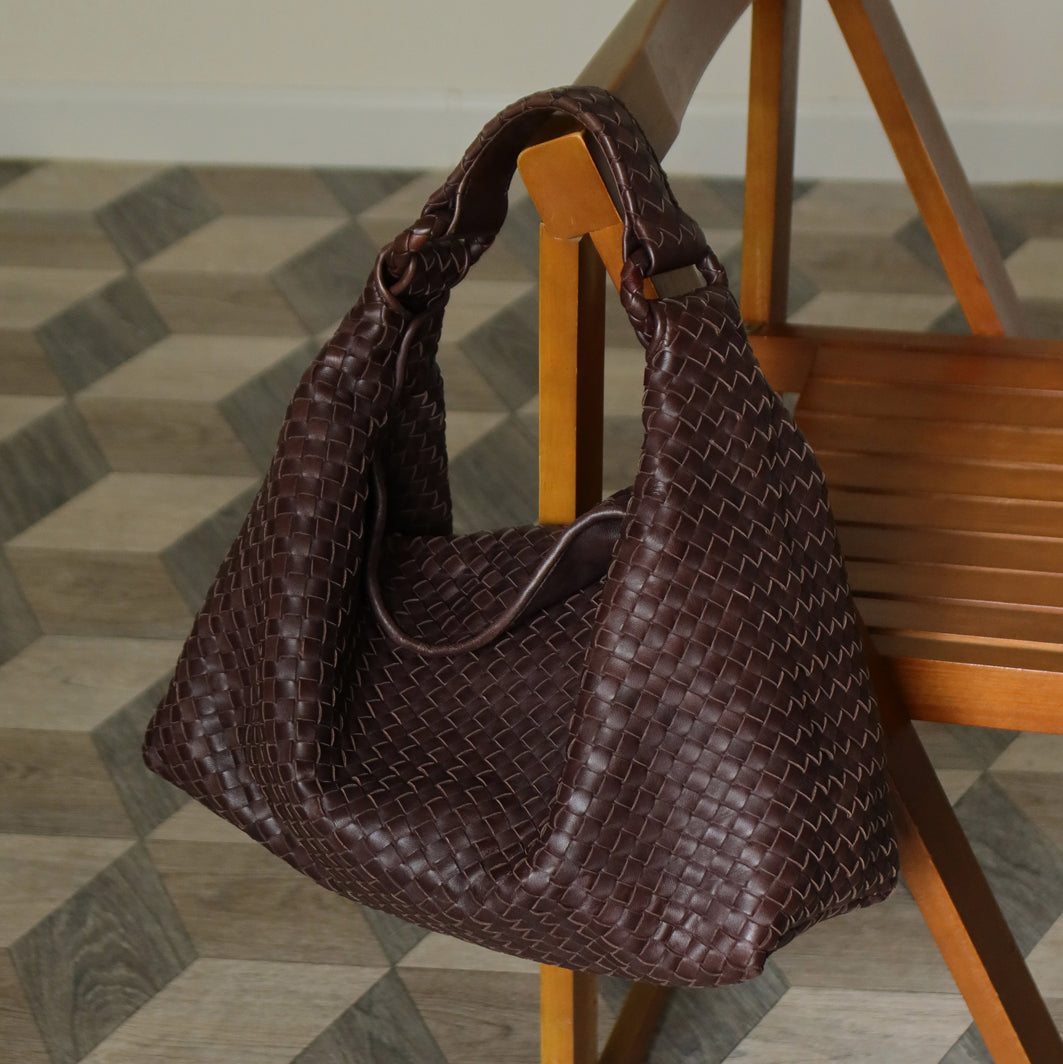 Bottega Veneta Vintage Dark Brown Intrecciato Flap Hobo Shoulder Bag