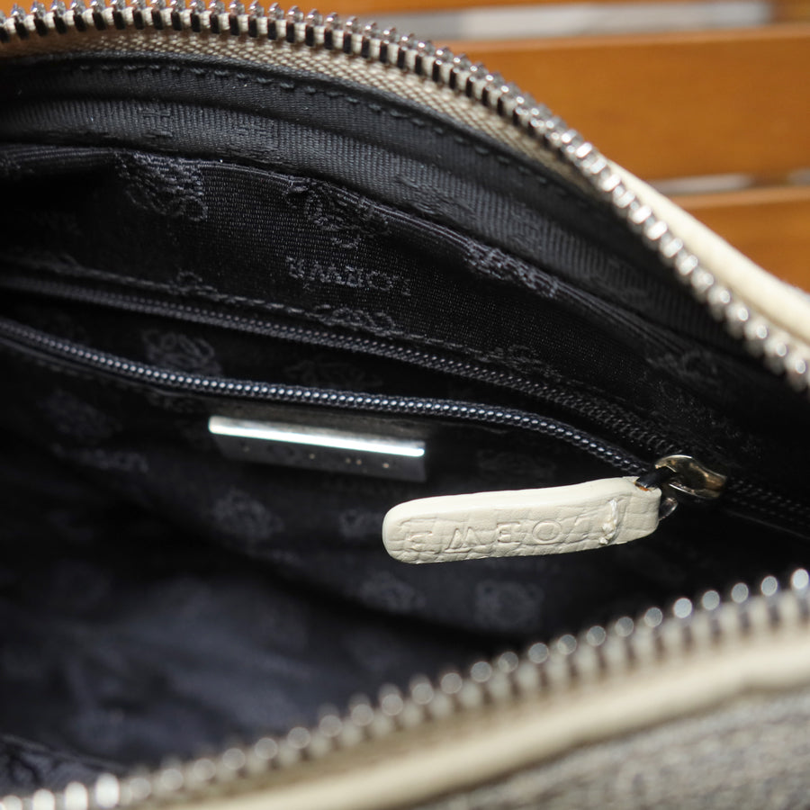Loewe Vintage Gray Ivory Mixed Leather Canvas Half-moon Shoulder Bag