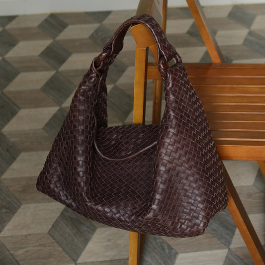 Bottega Veneta Vintage Dark Brown Intrecciato Flap Hobo Shoulder Bag