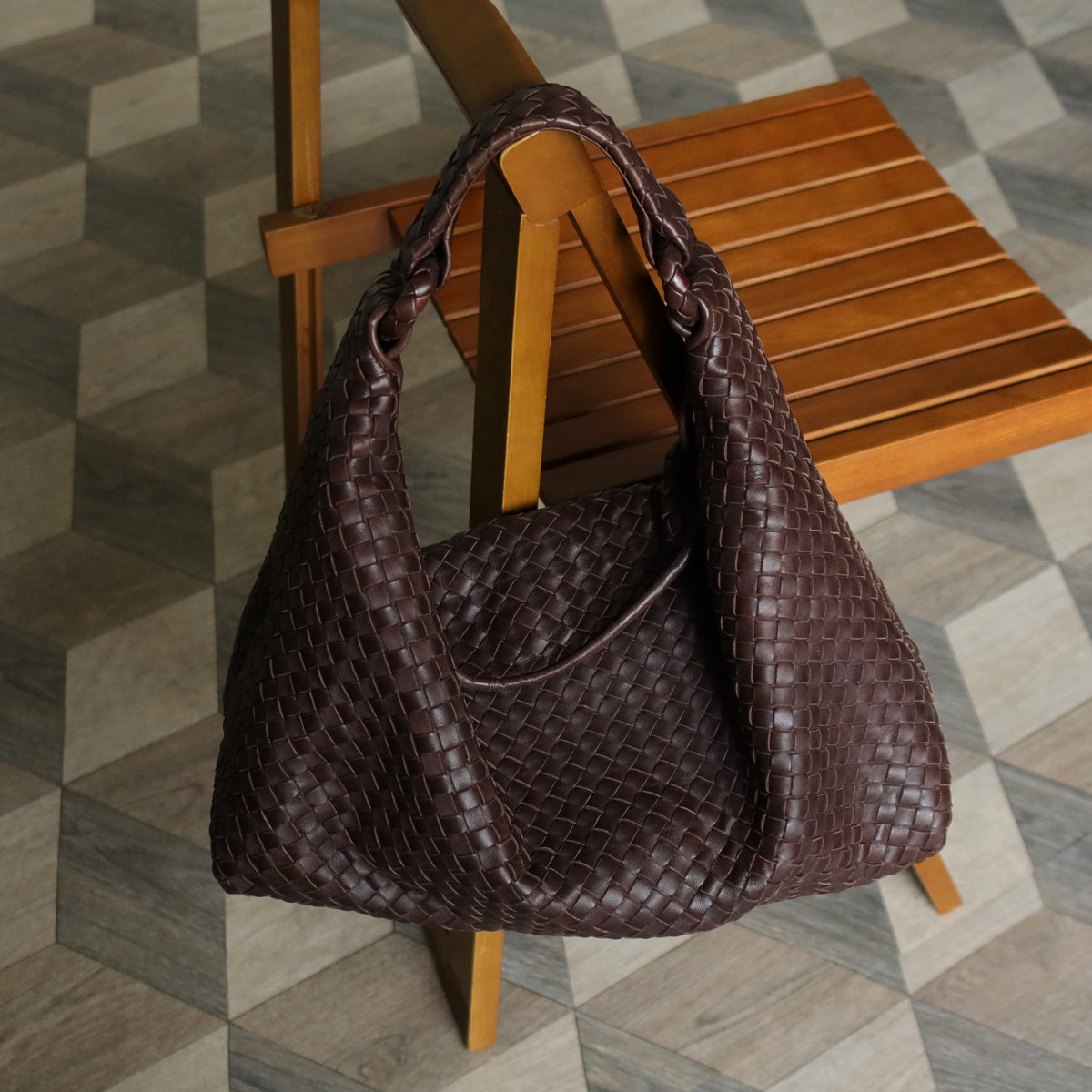 Bottega Veneta Vintage Dark Brown Intrecciato Flap Hobo Shoulder Bag