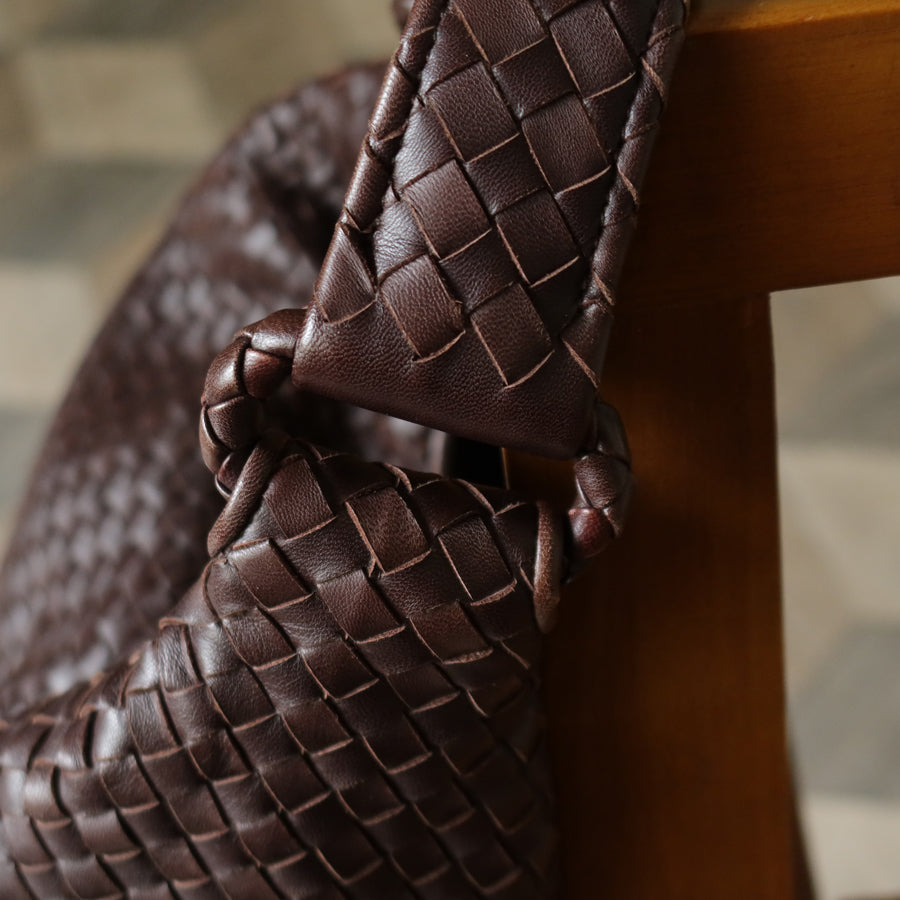 Bottega Veneta Vintage Dark Brown Intrecciato Flap Hobo Shoulder Bag
