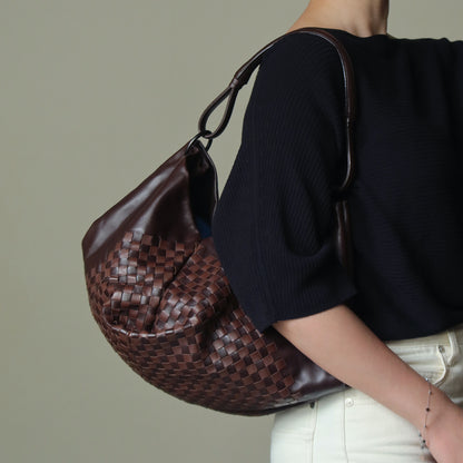 Rare Bottega Veneta Brown Dual tone Intrecciato Weave Shoulder Bag