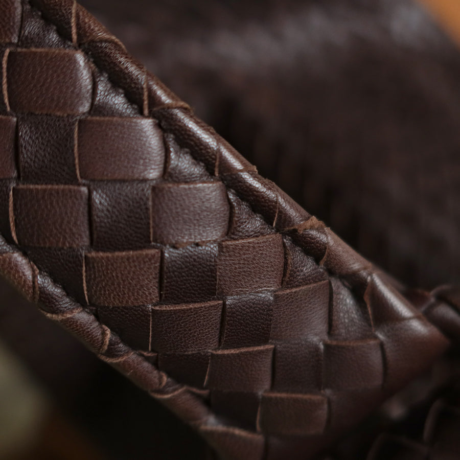 Bottega Veneta Vintage Dark Brown Intrecciato Flap Hobo Shoulder Bag