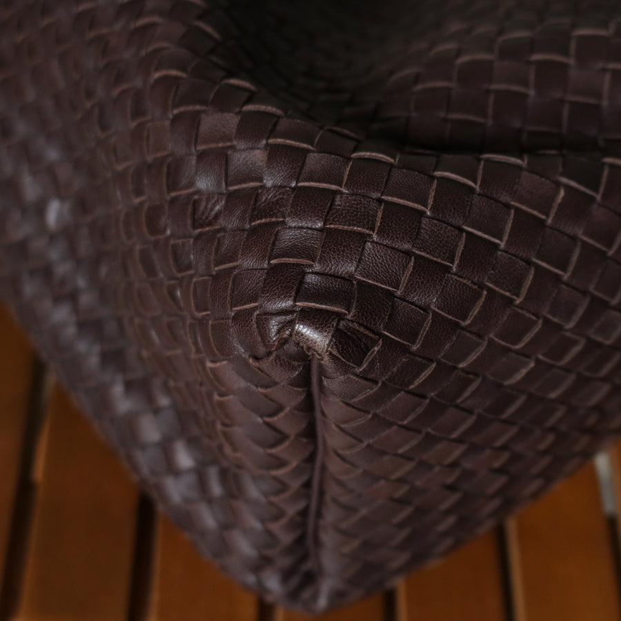 Bottega Veneta Vintage Dark Brown Intrecciato Flap Hobo Shoulder Bag