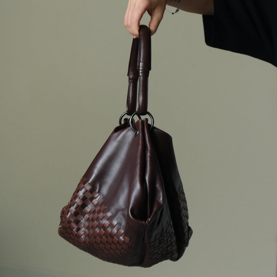 Rare Bottega Veneta Brown Dual tone Intrecciato Weave Shoulder Bag