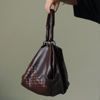 Rare Bottega Veneta Brown Dual tone Intrecciato Weave Shoulder Bag
