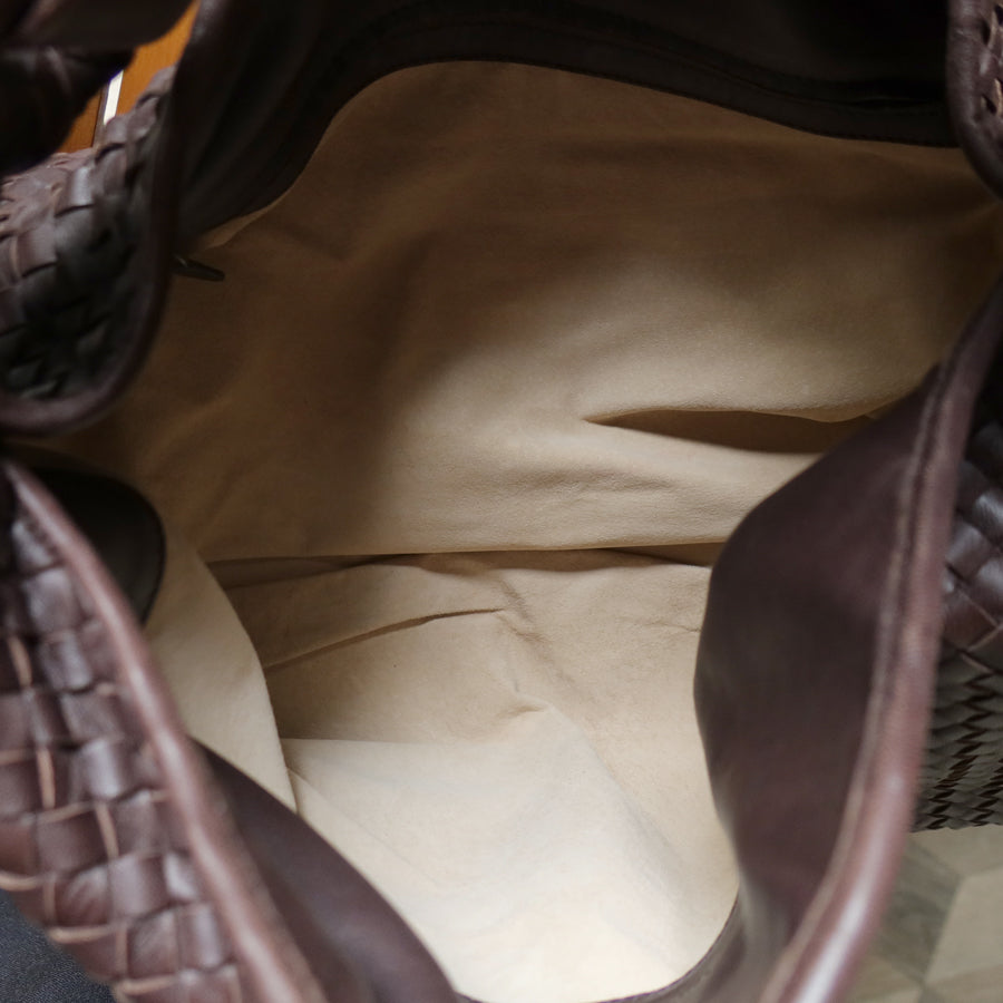 Bottega Veneta Vintage Dark Brown Intrecciato Flap Hobo Shoulder Bag